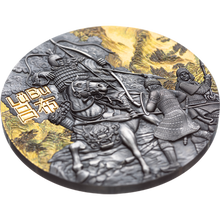 Load image into Gallery viewer, 2019 3 Oz Silver $5 Niue LU BU Warriors of Ancient China Antique Finish Coin.