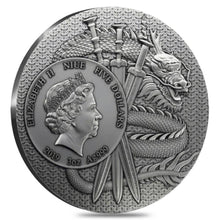 Load image into Gallery viewer, 2019 3 Oz Silver $5 Niue LU BU Warriors of Ancient China Antique Finish Coin.