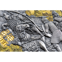 Load image into Gallery viewer, 2019 3 Oz Silver $5 Niue LU BU Warriors of Ancient China Antique Finish Coin.