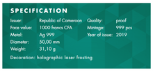 Load image into Gallery viewer, Cameroon 2019 Be Happy Lucky Charm 1000 Francs Silver Coin