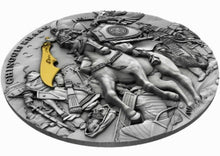 Load image into Gallery viewer, Niue 2019 Chinggis Khaan 2 oz .999 high relief antique finish W/guilded gold