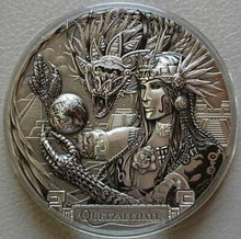 Load image into Gallery viewer, QUETZALCOATL Gods Of The World 3 Oz Silver Coin 20$ Cook Islands 2017