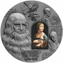 Load image into Gallery viewer, Cameroon 2019 500th Anniversary Leonardo Da Vinci Death 2000 CFA 2oz Silver Coin
