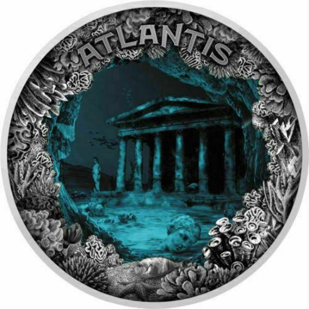 Niue 2019 ATLANTIS THE SUNKEN CITY WITH AQUA EPOXY 2 Oz 2$ Silver Coin