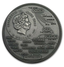 Load image into Gallery viewer, CRONUS TITANS 3D 2 oz $2 Ultra High Relief Antique Silver Coin 2018 Niue
