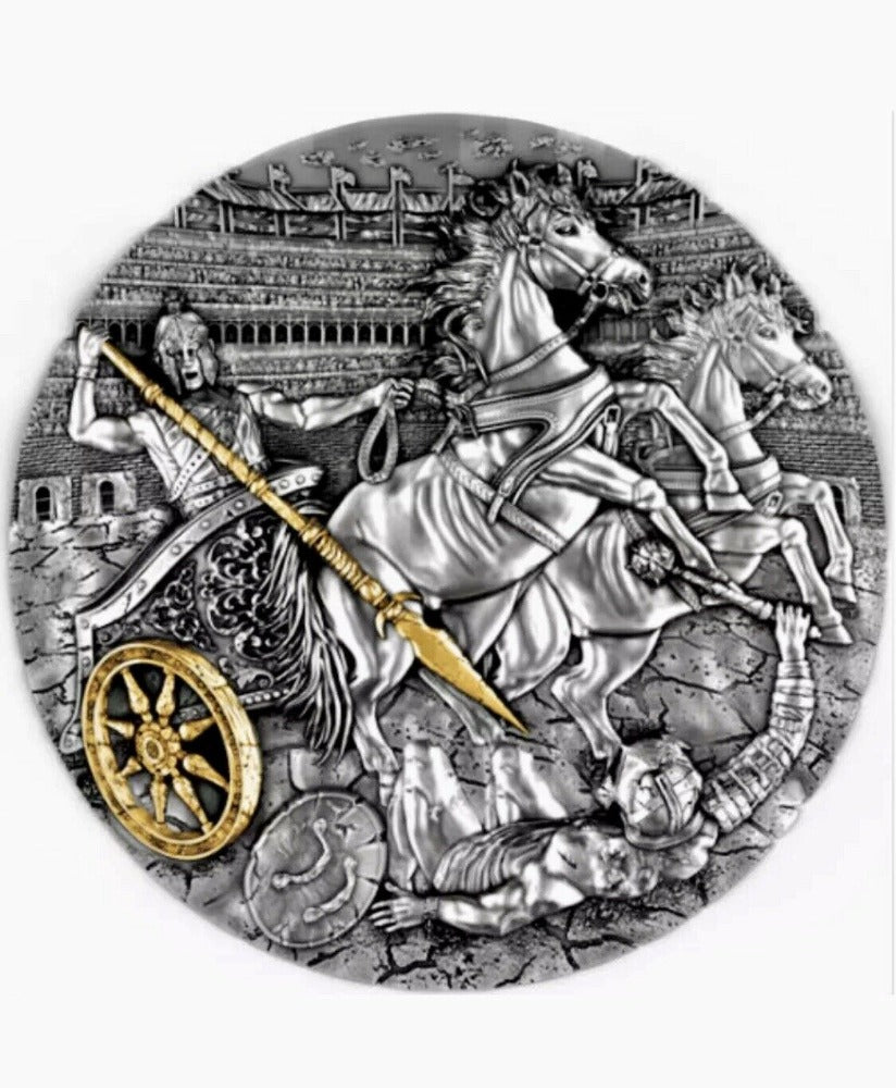 CHARIOT Warfare Gold Plating 2 Oz Silver Coin 5$ Niue 2019