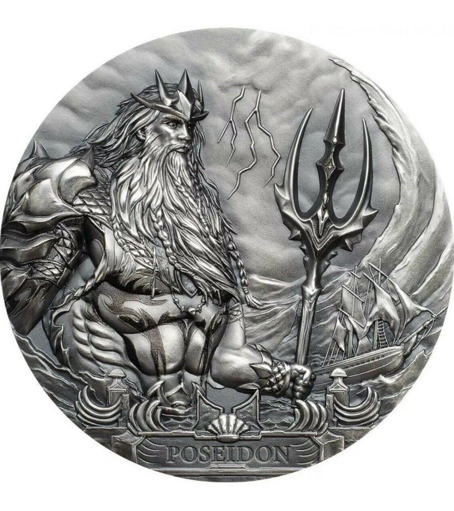 POSEIDON Sea Gods Of The World 3 Oz Silver Coin 20$ Cook Islands 2019