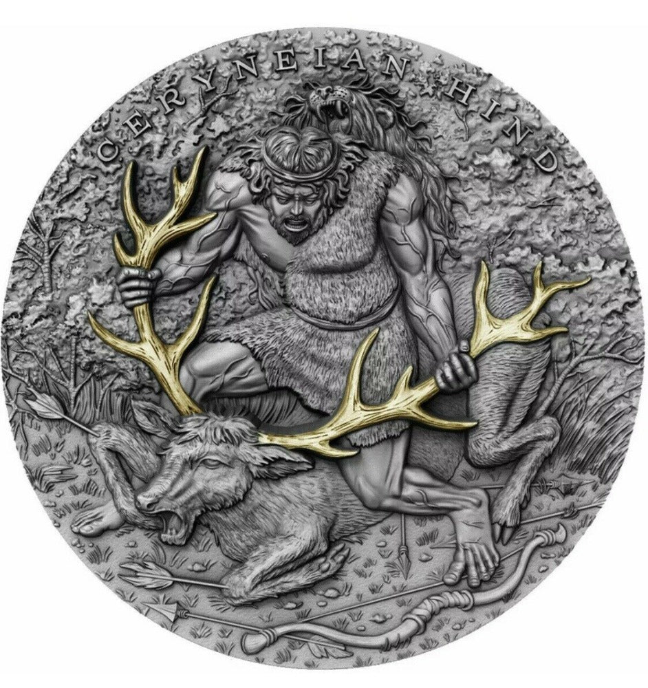 CERYNEIAN HIND - TWELVE LABOURS OF HERCULES - 2020 2 oz Pure Silver Coin - NIUE