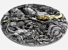 Load image into Gallery viewer, Niue GUAN YU CHINESE HEROES Silver Coin $5 Antique finish 2019 Gold plated 2 oz
