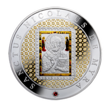 Load image into Gallery viewer, Niue 2014 Nicholas the Wonderworker Icon 8 oz 25$ Silver Coin
